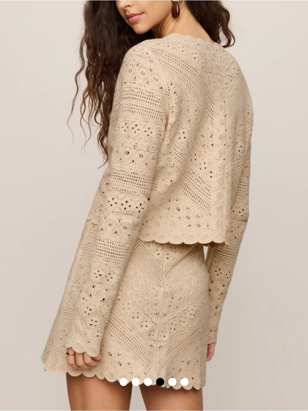Z supply cressa tan cropped button front crochet scalloped cardigan small NEW - Picture 5 of 11